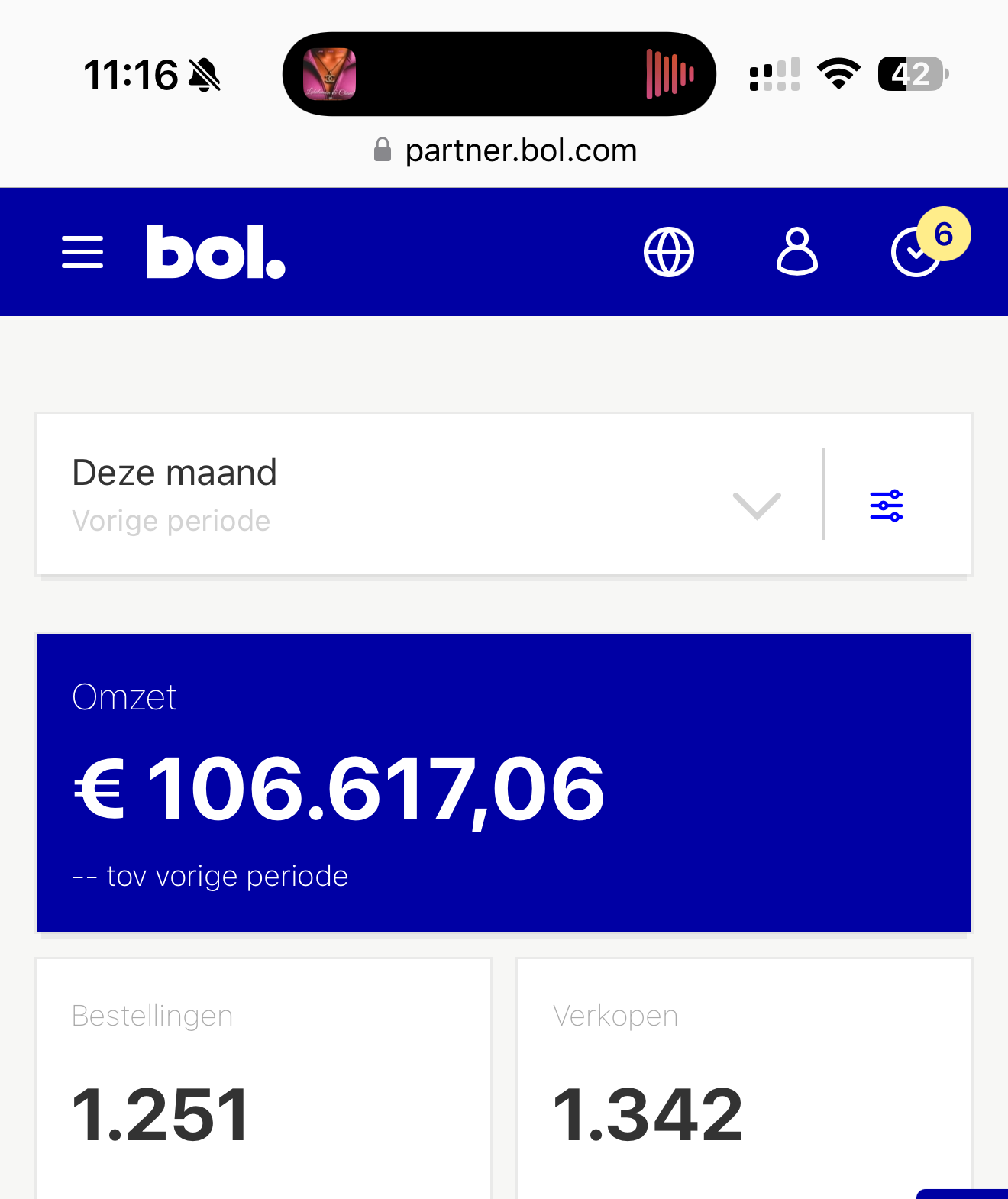 Bol.com Partner dashboard, monthly revenue overview